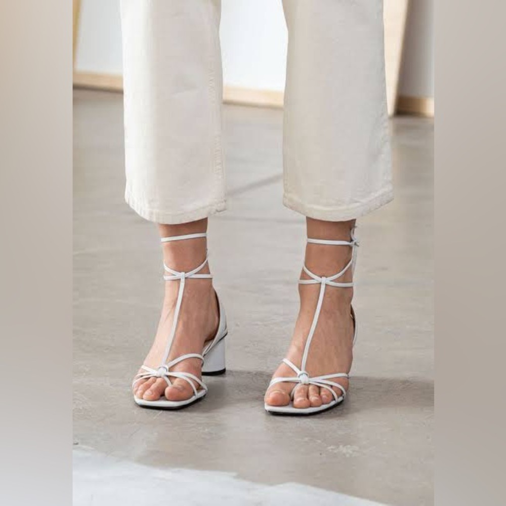 & Other Stories Square Toe Lace Up Heeled Sandals